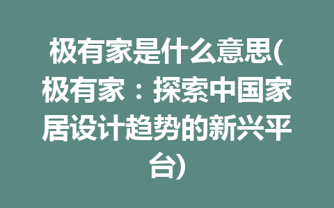 极有家是什么意思(极有家：探索中国家居设计趋势的新兴平台)