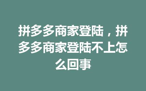 拼多多商家登陆，拼多多商家登陆不上怎么回事