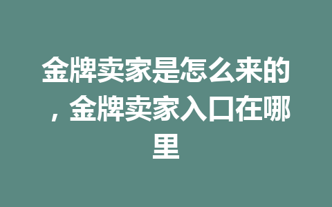 金牌卖家是怎么来的，金牌卖家入口在哪里