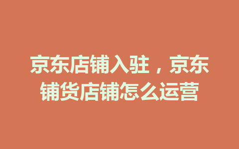 京东店铺入驻，京东铺货店铺怎么运营